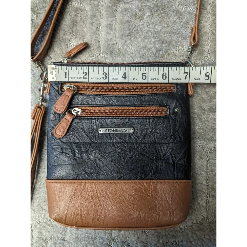 Stone & Co Black & Brown PVC Leather Crossbody Purse Adjustable Strap Bag travel